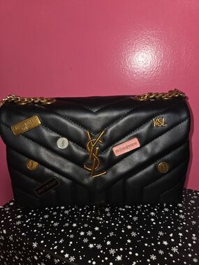 Black Quilted Chain Shoulder Bag With Box